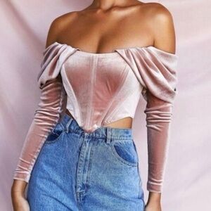 House of CB Blush Velvet Holly Off-Shoulder Blouse